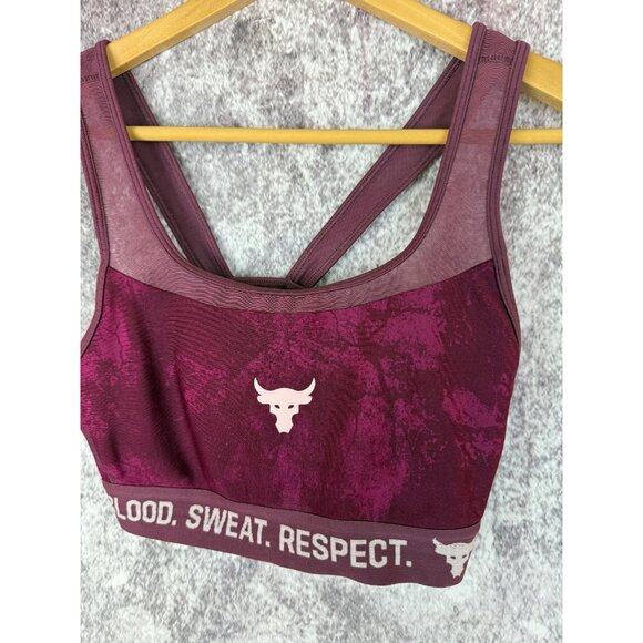 Under Armour Sports Bra Womens M Burgandy Project Rock Armour Mid Crossback Bull - Picture 2 of 9